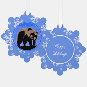 Carte Décorative Ours Grizzly en Hiver - Art Original de la Faune