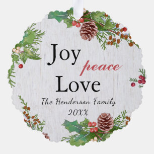 Carte Décorative Photo de famille rustique Joy Peace Love Xmas