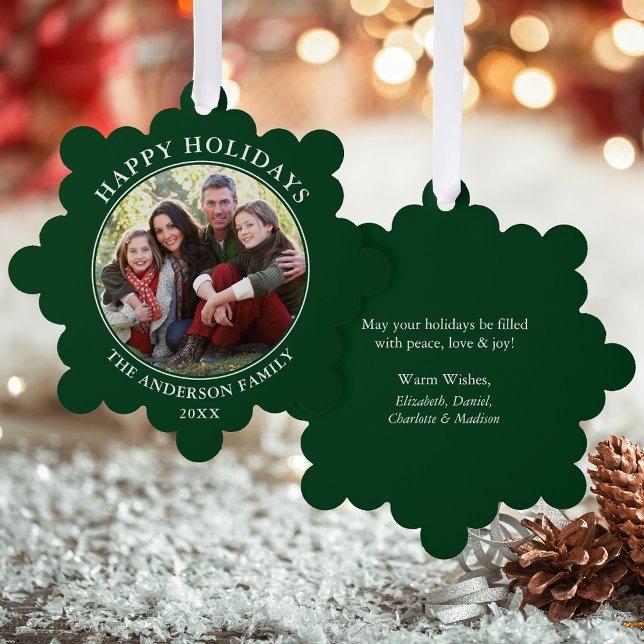 Carte Décorative Photo moderne Green Happy Holidays (A greeting card that is also an ornament! Customize with your photo and personalized text.)