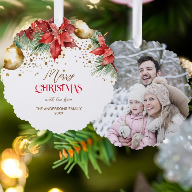 Carte Décorative Photo rouge poinsettia Noël unique (Photo red gold poinsettia Christmas unique Ornament Card elegant Christmas greeting cards)