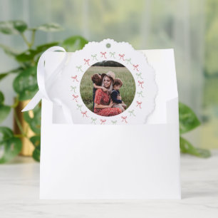 Carte Décorative Photo Whimsical Green & Red Hand Drawing Bows Fram
