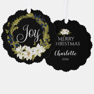 CARTE DÉCORATIVE POINTSETTIE BLANCHE PERSONNALISÉE NOËL WREATH