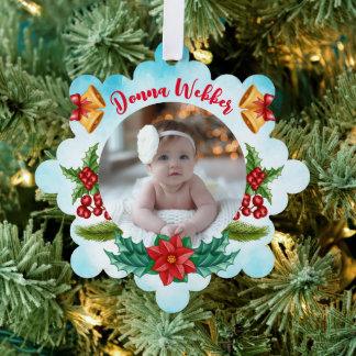 Carte Décorative Premier Noël de Bébé Aquarelle Bleue