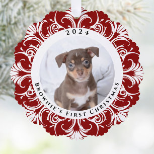 Carte Décorative Première photo de chien rouge de Noël