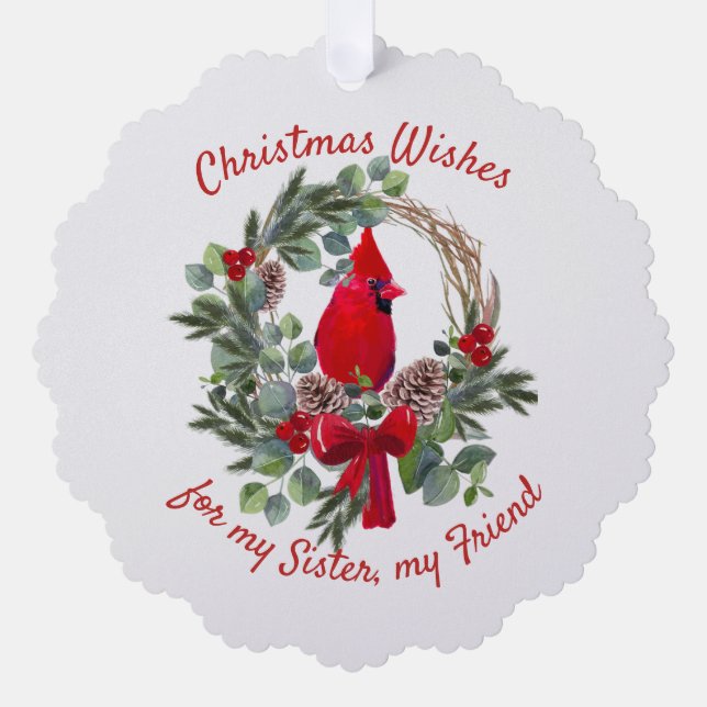 Carte Décorative Souhaits de Noël Soeur Cardinale Rouge Ami (Recto)