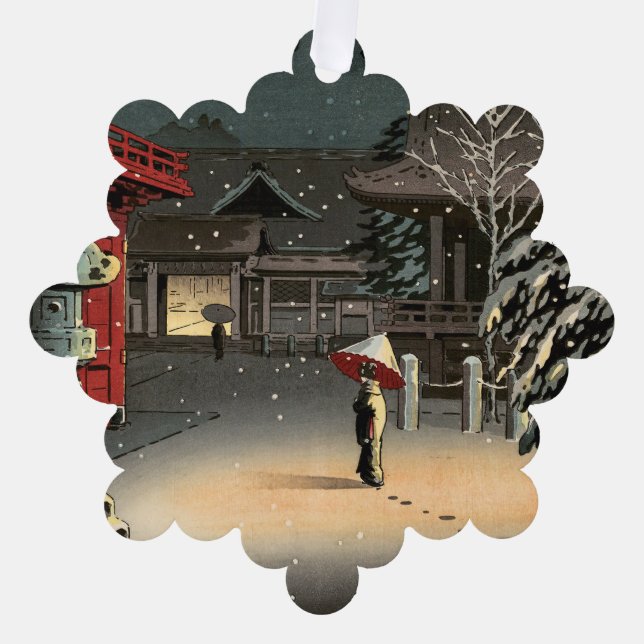 Carte Décorative Tsuchiya Koitsu - Neige au temple de Nezu (Recto)