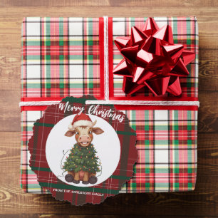Carte Décorative Vache de Noël mignonne et joyeuse arbre de Noël ve