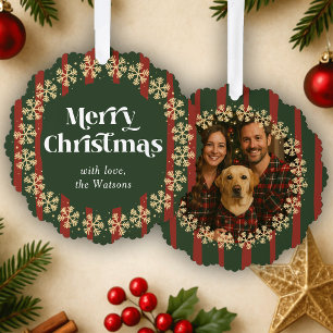 Carte Décorative Vintage Vert Plaid Motif Une photo Noël