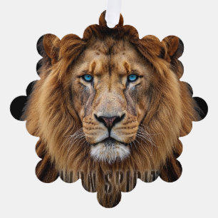 Carte Décorative Visage majestueux de lion aux yeux bleus   Faune A