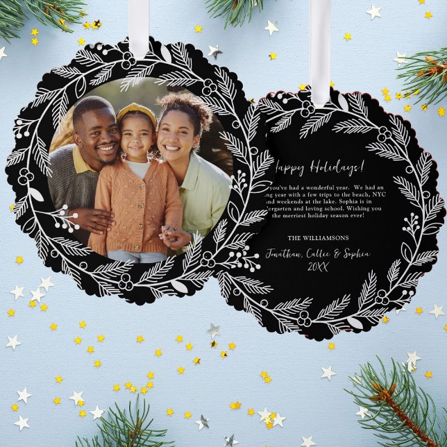 Carte Décorative White Botanical Christmas Wreath Photo personnalis (Créateur téléchargé)