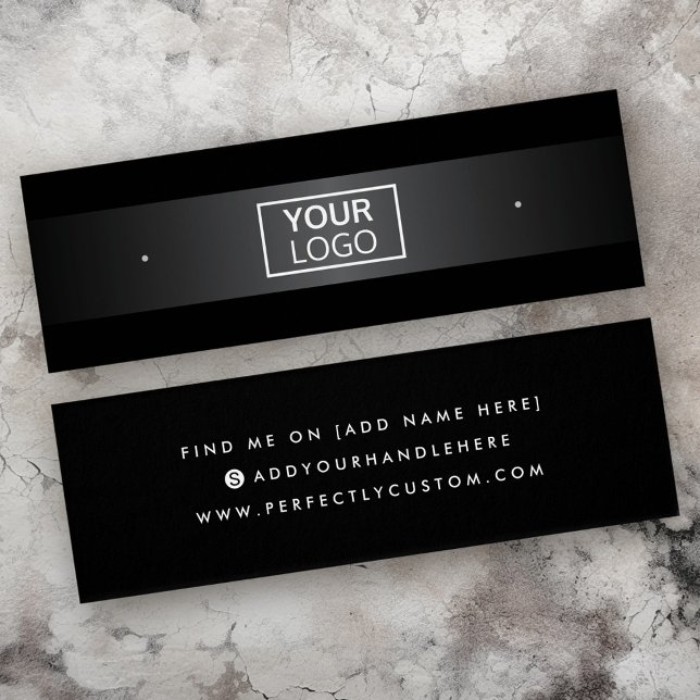 Carte d'écran d'oreille noire du logo gris dégradé (Logo gray gradient black stud earring display card)