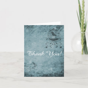 Carte Deep Blue Steampunk Bird Cage Note