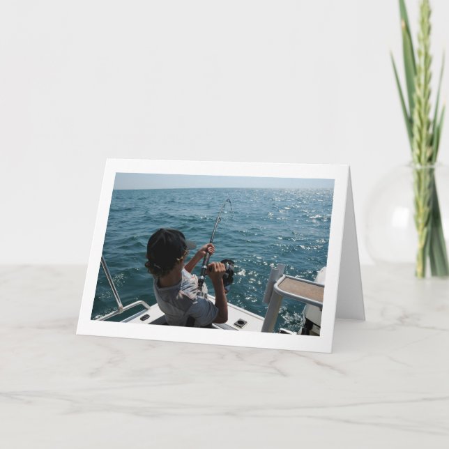 Carte Deep Sea Fishing Adventure - Angler Reeling Photo (Devant)