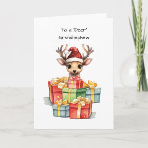 Carte Deer Grand-neveu mignonne Noël Piles d'amour