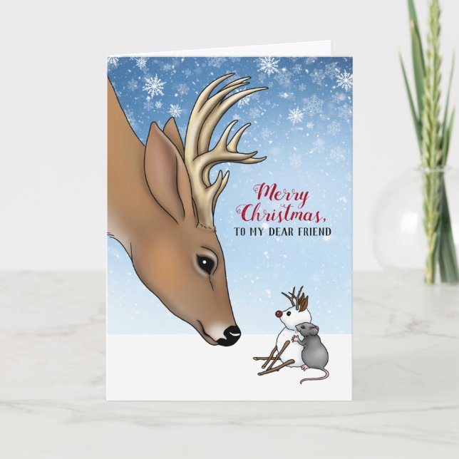 Carte Deer & Souris Cher ami Fête Noël (Devant)