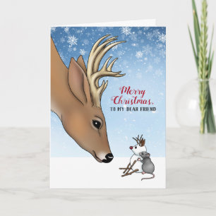 Carte Deer & Souris Cher ami Fête Noël