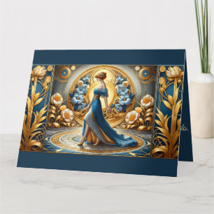 Carte Déesse d'or en fleurs Art Nouveau
