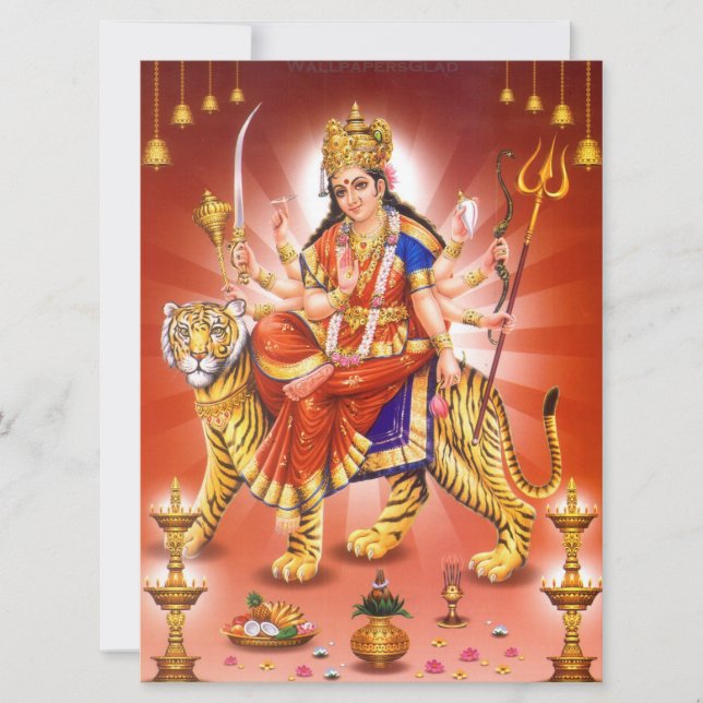Carte Déesse hindoue Durga Tigre (Devant)