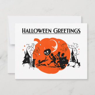 Carte Défilé d'Halloween de chat noir Art Déco vintage e