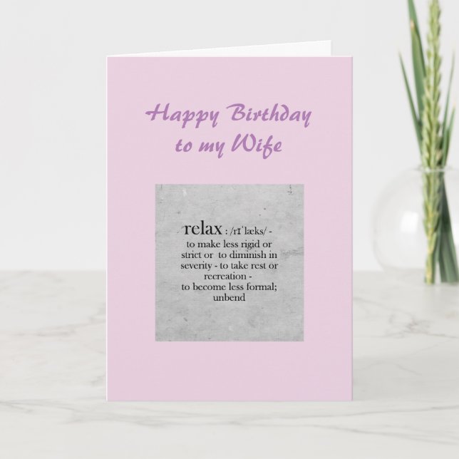 Carte Définition de l'Humour Relax pour femme d'annivers (Devant)