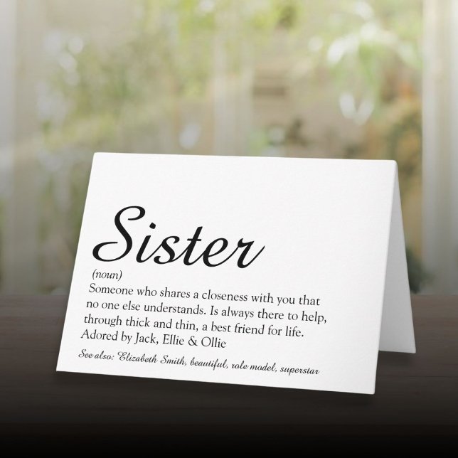 Carte Définition de Meilleure Sœur Personnalisée (Personalized Best Ever Sister Definition Script Card)