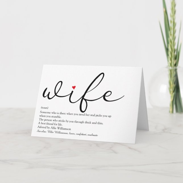 Carte Définition d'épouse Écriture élégante Cœur d'amour (Devant)