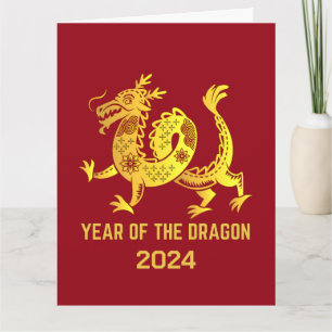Carte Dégradé doré année du Dragon 2024 Nouvel An rouge