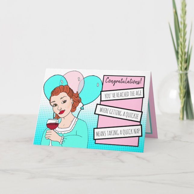 Carte Dégustation de la dame rétro avec du vin Joyeux Hu (Devant)