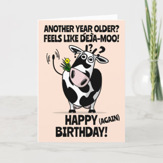Carte DeJa-Moo ! Joli anniversaire à la vache caricatura