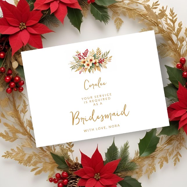 Carte Délicat Glam Noël Floral Gold Bridesmaid (Delicate Glam Christmas Floral Gold Bridesmaid
Delicate Glam Christmas Floral Bouquet Proposals Card)