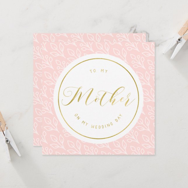 Carte Délicat moderne | À ma mère le jour de mon mariage (Devant/Arrière en situation)