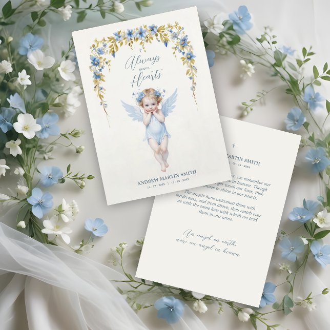 Carte Delicate Blue Angel Condolence Remembrance Babies (Delicate Blue Angel Condolence Remembrance for Baby's Funeral Cards.)