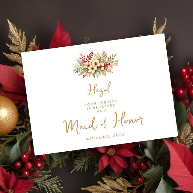 Carte Delicate Glam Christmas Floral Bouquet Gold (Delicate Glam Christmas Floral Bouquet in Faux Gold Bridesmaid Wedding Proposals Cards.)