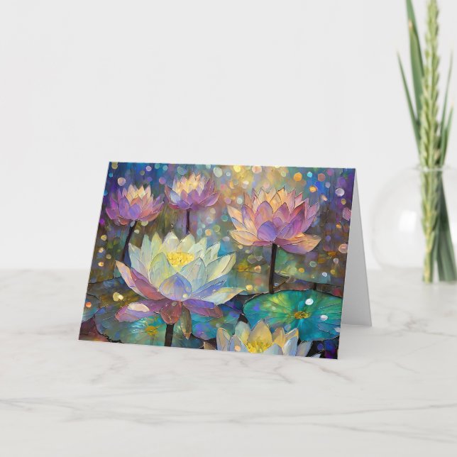 Carte Delicate Lotus Flowers Blossoming in the Snow (Devant)