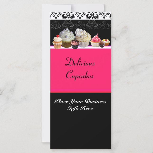 Carte DÉLICIEUX CUPCAKES DESERT SHOP, Rose Fuchsia Noir (Devant)