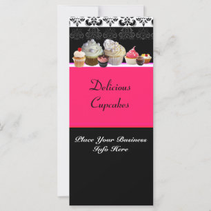 Carte DÉLICIEUX CUPCAKES DESERT SHOP, Rose Fuchsia Noir