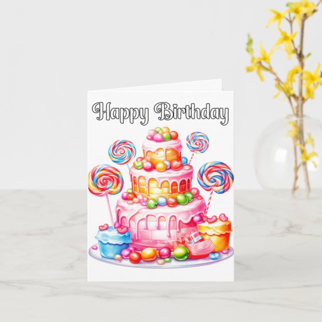 Carte Délicieux gâteau de fête d'anniversaire heureux (Fleur jaune)