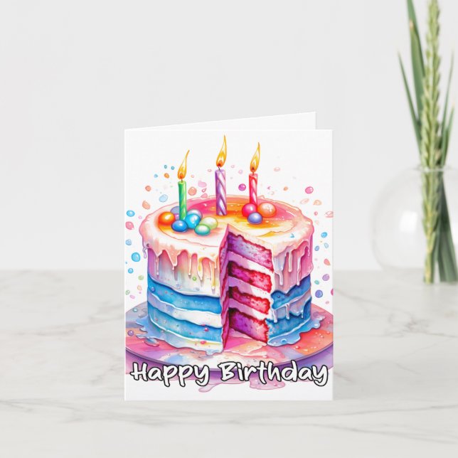 Carte Délicieux gâteau de fête d'anniversaire heureux (Devant)