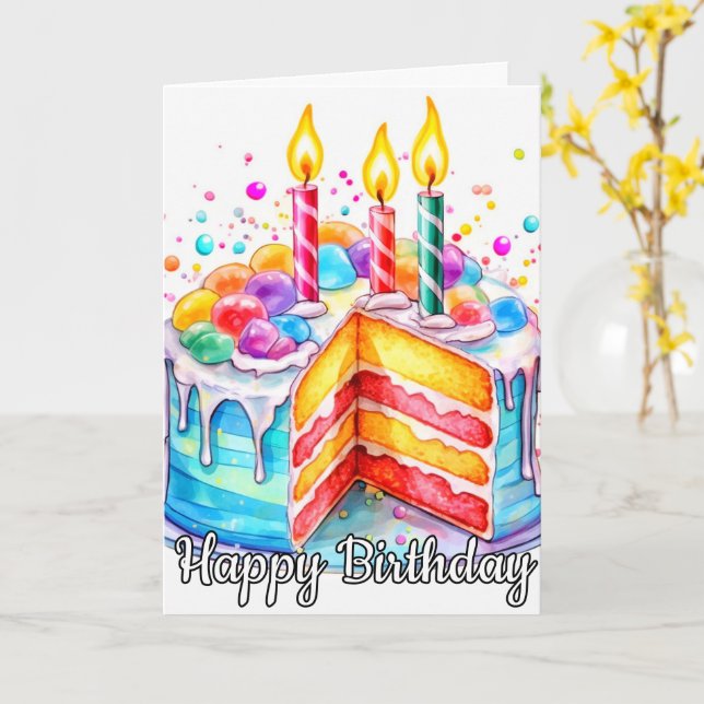 Carte Délicieux Joyeux Anniversaire Gâteau (Fleur jaune)