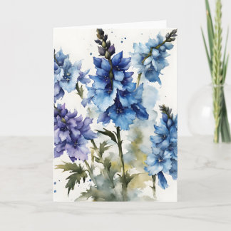 Carte Delphinium - Fleurs aquarelles