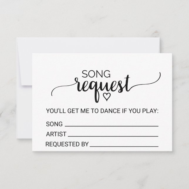 Carte Demande de chanson de mariage en calligraphie noir (Devant)