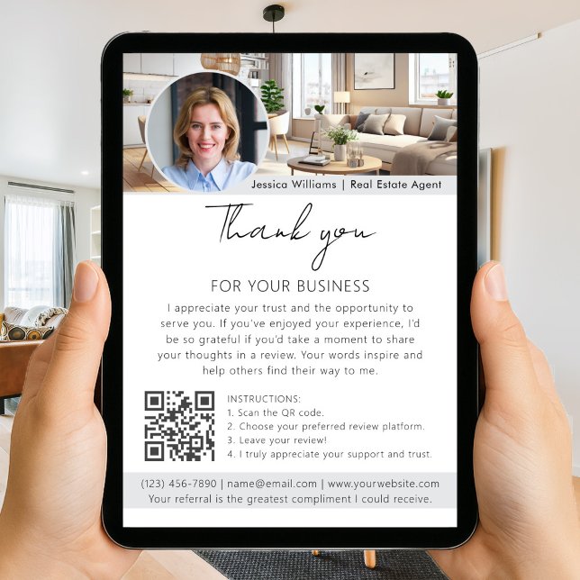 Carte Demande de commentaire avec code QR photo blanche (Créateur téléchargé)