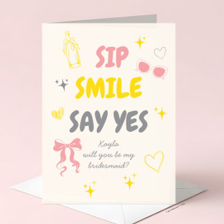 Carte Demande de demoiselle d'honneur Pink + Yellow Dood