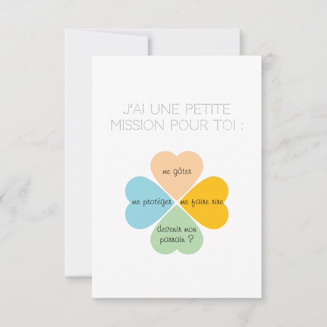 Carte demande de Parrain / Marraine -Trèfles cœurs (Devant)