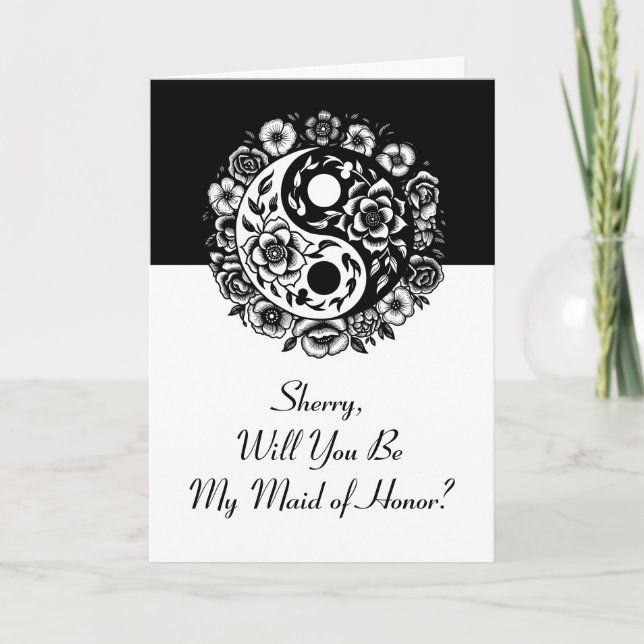 Carte Demande de témoin de mariage Yin Yang floral (Devant)