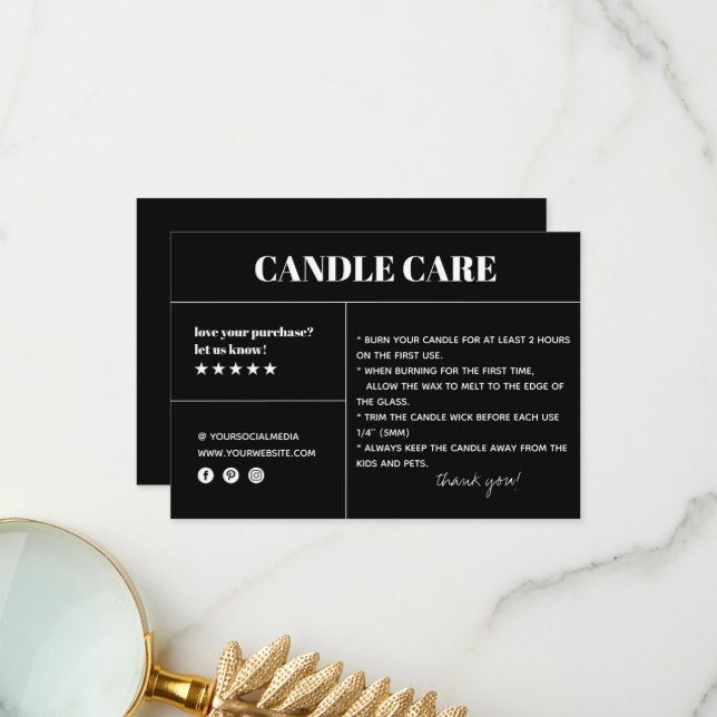 Carte d'emballage pour Merci de soins aux bougies (Devant/Arrière en situation)