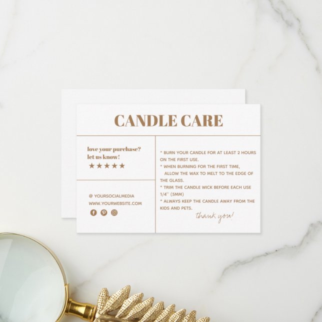 Carte d'emballage pour Merci de soins aux bougies (Devant/Arrière en situation)