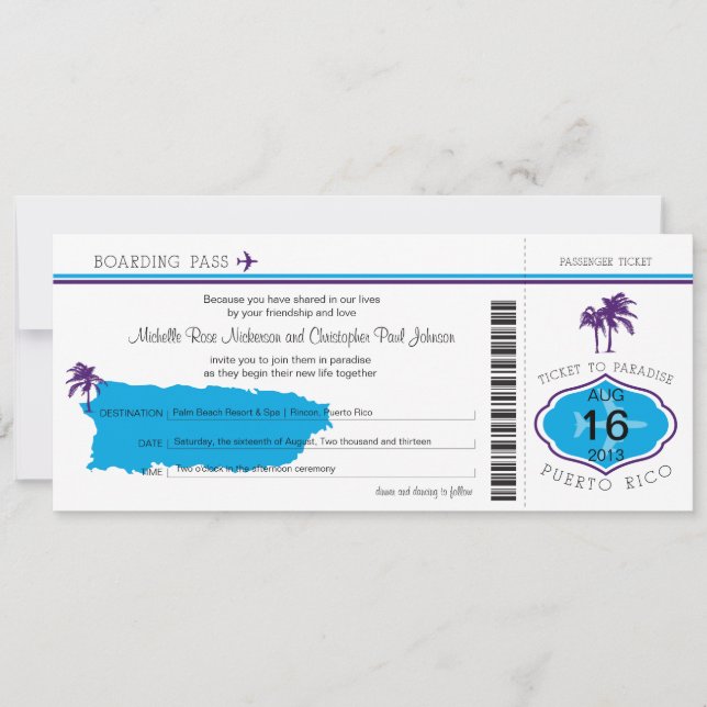 Carte d'embarquement à épouser de Porto Rico (Devant)