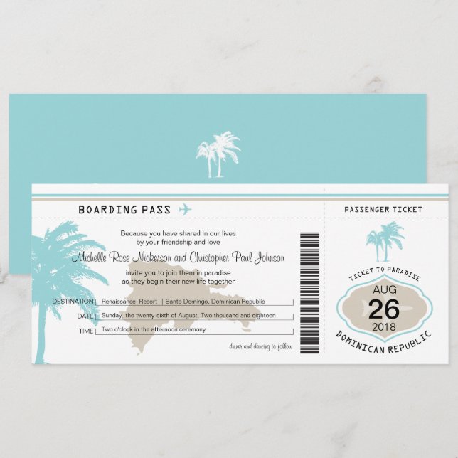 Carte d'embarquement à Mariage République Dominica (Devant / Derrière)