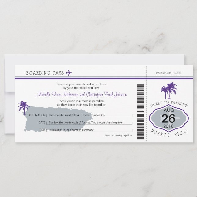 Carte d'embarquement à Porto Rico Mariage (Devant)